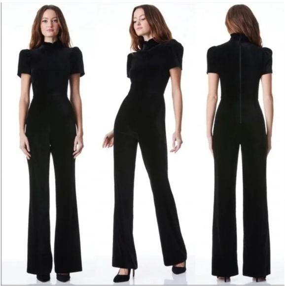 Alice + Olivia Jorah Puff Sleeve Wide Leg Velvet Jumpsuit - Picture 3 of 12